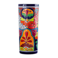 Load image into Gallery viewer, Cylindrical Talavera-Style Ceramic Vase from Mexico - Cylindrical Talavera | NOVICA