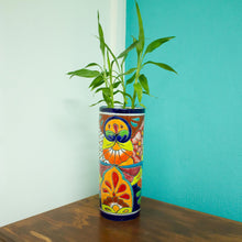 Load image into Gallery viewer, Cylindrical Talavera-Style Ceramic Vase from Mexico - Cylindrical Talavera | NOVICA