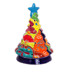 Load image into Gallery viewer, Talavera-Style Ceramic Christmas Tree Lantern from Mexico - Christmas Pine | NOVICA