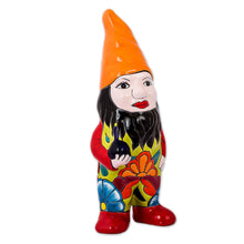 Load image into Gallery viewer, Talavera-Style Ceramic Gnome Statuette from Mexico - Talavera Gnome | NOVICA