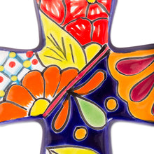 Load image into Gallery viewer, Talavera-Style Ceramic Wall Cross from Mexico - Spanish Faith | NOVICA