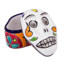 Load image into Gallery viewer, Skull-Shaped Talavera-Style Ceramic Decorative Box - Calavera Keeper | NOVICA