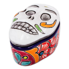 Load image into Gallery viewer, Skull-Shaped Talavera-Style Ceramic Decorative Box - Calavera Keeper | NOVICA
