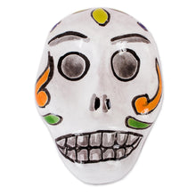 Load image into Gallery viewer, Skull-Shaped Talavera-Style Ceramic Decorative Box - Calavera Keeper | NOVICA