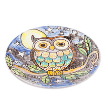 Load image into Gallery viewer, Owl Under Night Sky Colorful Ceramic Decorative Plate - Whimsical Owl | NOVICA