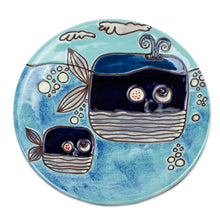 Load image into Gallery viewer, Two Happy Blue Whales Swimming Ceramic Decorative Plate - Whale Whimsy | NOVICA