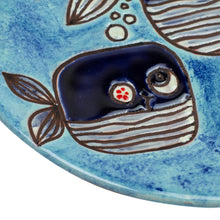 Load image into Gallery viewer, Two Happy Blue Whales Swimming Ceramic Decorative Plate - Whale Whimsy | NOVICA