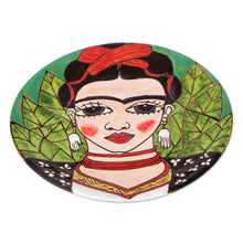 Load image into Gallery viewer, Handcrafted Frida Kahlo Colorful Ceramic Decorative Plate - Fantastic Frida | NOVICA