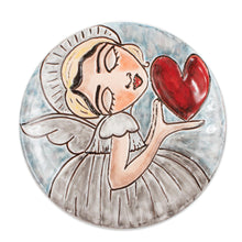 Load image into Gallery viewer, Handcrafted Angel and Heart Ceramic Decorative Plate - Angel's Kiss | NOVICA