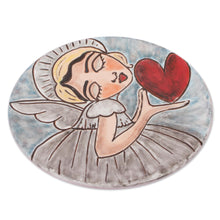 Load image into Gallery viewer, Handcrafted Angel and Heart Ceramic Decorative Plate - Angel's Kiss | NOVICA