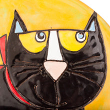 Load image into Gallery viewer, Handcrafted Black Cat with Birds Ceramic Decorative Plate - Cat and Birds | NOVICA