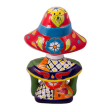 Load image into Gallery viewer, Hand-Painted Ceramic Catrina Sculpture from Mexico - Camellia Woman | NOVICA