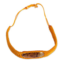 Load image into Gallery viewer, Amber Wristband Bracelet with Saffron Cord from Mexico - Age-Old Elegance in Saffron | NOVICA