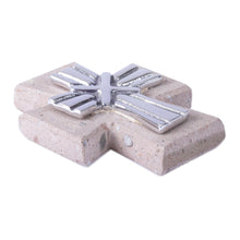 Load image into Gallery viewer, Pewter and Reclaimed Stone Wall Cross from Mexico - Strapped Cross | NOVICA