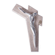 Load image into Gallery viewer, Artistic Pewter and Reclaimed Stone Wall Cross from Mexico - Jesus Gleams | NOVICA