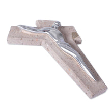Load image into Gallery viewer, Artistic Pewter and Reclaimed Stone Wall Cross from Mexico - Jesus Gleams | NOVICA