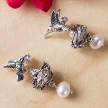 Load image into Gallery viewer, Cultured Pearl Hummingbird Dangle Earrings from Mexico - Hummingbird Mamas | NOVICA