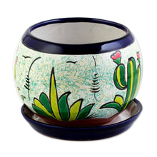 Load image into Gallery viewer, Handcrafted Ceramic Flower Pot with Cactus Images - Mexican Memories | NOVICA