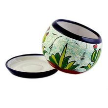 Load image into Gallery viewer, Handcrafted Ceramic Flower Pot with Cactus Images - Mexican Memories | NOVICA