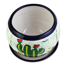 Load image into Gallery viewer, Handcrafted Ceramic Flower Pot with Cactus Images - Mexican Memories | NOVICA