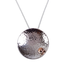 Load image into Gallery viewer, Taxco Abstract Sterling Silver and Copper Pendant Necklace - Hammered Sun | NOVICA