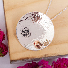 Load image into Gallery viewer, Taxco Abstract Sterling Silver and Copper Pendant Necklace - Hammered Sun | NOVICA
