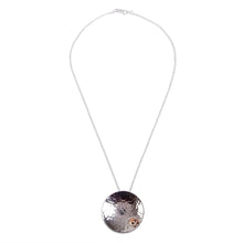 Load image into Gallery viewer, Taxco Abstract Sterling Silver and Copper Pendant Necklace - Hammered Sun | NOVICA