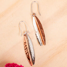 Load image into Gallery viewer, Taxco Sterling Silver and Copper Dangle Earrings from Mexico - Hammered Abstraction | NOVICA
