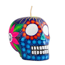 Load image into Gallery viewer, Hand Painted Mexican Day of the Dead Purple Skull Candle - Colorful Purple Skull | NOVICA