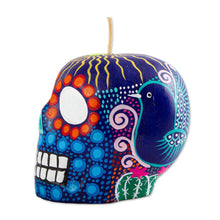 Load image into Gallery viewer, Hand Painted Mexican Day of the Dead Purple Skull Candle - Colorful Purple Skull | NOVICA
