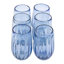 Load image into Gallery viewer, Recycled Hand Blown Stemless White Wine Glasses (Set of 6) - Fiesta Azul | NOVICA
