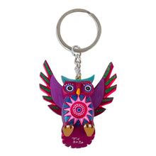 Load image into Gallery viewer, Hand Crafted Owl Alebrije Key Ring - Magenta Owl | NOVICA