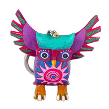 Load image into Gallery viewer, Hand Crafted Owl Alebrije Key Ring - Magenta Owl | NOVICA