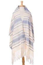 Load image into Gallery viewer, Hand Woven All Cotton Rebozo in Blue and Off-White - Oaxacan Rhythm in Sapphire | NOVICA