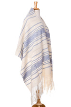 Load image into Gallery viewer, Hand Woven All Cotton Rebozo in Blue and Off-White - Oaxacan Rhythm in Sapphire | NOVICA