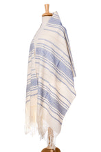 Load image into Gallery viewer, Hand Woven All Cotton Rebozo in Blue and Off-White - Oaxacan Rhythm in Sapphire | NOVICA