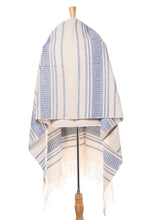 Load image into Gallery viewer, Hand Woven All Cotton Rebozo in Blue and Off-White - Oaxacan Rhythm in Sapphire | NOVICA