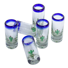 Load image into Gallery viewer, Hand Blown Tequila Glasses with Cactus Set of 6 - Bottoms Up | NOVICA