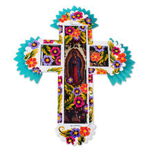 Load image into Gallery viewer, Blessed Virgin Tin and Glass Wall Cross Art - Blessed Virgin | NOVICA