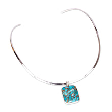 Load image into Gallery viewer, Silver Choker Collar Necklace with Composite Turquoise - Serene Caribbean | NOVICA