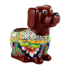 Load image into Gallery viewer, Talavera Style Dog-Themed Ceramic Planter from Mexico - Talavera Dog | NOVICA