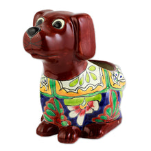 Load image into Gallery viewer, Talavera Style Dog-Themed Ceramic Planter from Mexico - Talavera Dog | NOVICA