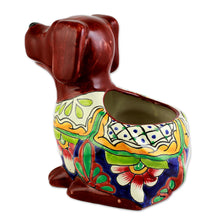 Load image into Gallery viewer, Talavera Style Dog-Themed Ceramic Planter from Mexico - Talavera Dog | NOVICA
