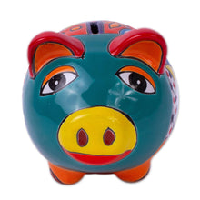 Load image into Gallery viewer, Hand Painted Talavera Style Decorative Accent - Flower Piggy | NOVICA