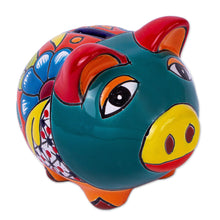 Load image into Gallery viewer, Hand Painted Talavera Style Decorative Accent - Flower Piggy | NOVICA