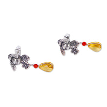 Load image into Gallery viewer, Bee-Themed Amber Dangle Earrings from Mexico - Golden Bees | NOVICA