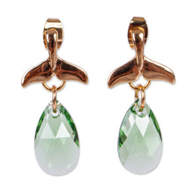 Load image into Gallery viewer, 14k Gold-Plated Green Swarovski Dangle Earrings from Mexico - Whale Tales | NOVICA