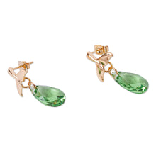 Load image into Gallery viewer, 14k Gold-Plated Green Swarovski Dangle Earrings from Mexico - Whale Tales | NOVICA