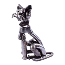 Load image into Gallery viewer, Recycled Metal Whiskered Cat Sculpture from Mexico - Whiskered Cat | NOVICA