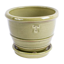 Load image into Gallery viewer, Glazed Green Ceramic Flower Pot from Mexico - Classic Olive | NOVICA